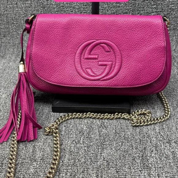 GUCCI Soho Chain Pink Leather Shoulder Bag 599-081125 - Picture 2 of 14